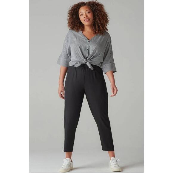 VETTA CAPSULE The Tencel Tapered Pant Black Elastic Waist & Pockets Size M - Picture 1 of 10